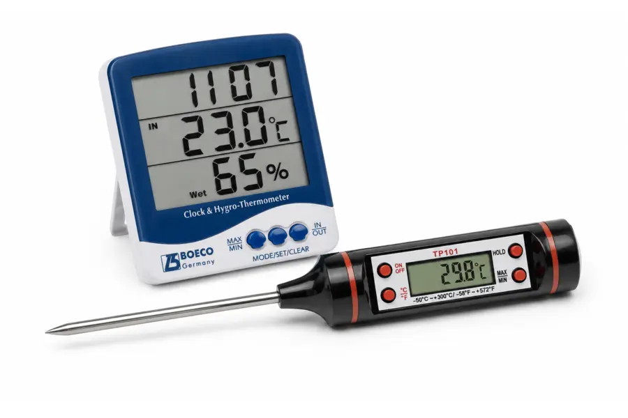 Termohigrómetro y termómetro para calibración de temperatura